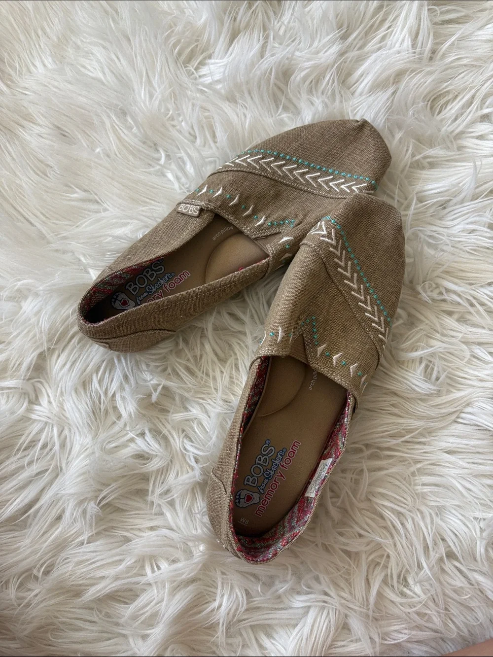 Skechers Tan Slip-On Embroidered Casual Flats